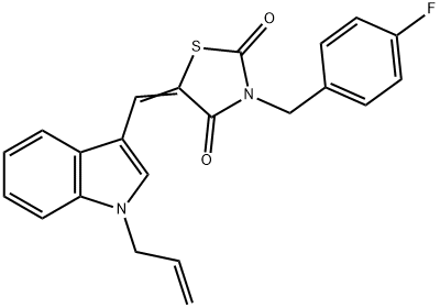 2,4-Thiazolidinedione,3-[(4-fluorophenyl)methyl]-5-[[1-(2-propenyl)-1H-indol-3-yl]methylene]-(9CI) 结构式