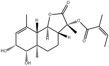 (Z)-2-Methyl-2-butenoic acid (3R,3aβ,5aα,9aβ,9bα)-2,3,3a,4,5,5a,6,7,9a,9b-decahydro-6α,7α-dihydroxy-3,5a,9-trimethyl-2-oxonaphtho[1,2-b]furan-3α-yl ester 结构式