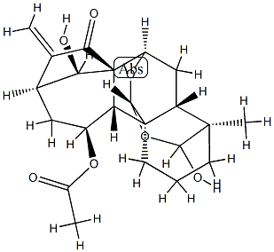 (4R,14R,20S)-11β-Acetoxy-7α,20:18,20-diepoxy-14,18-dihydroxykaur-16-en-15-one 结构式