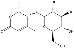 (5R)-5β-(β-D-Glucopyranosyloxy)-5,6-dihydro-4,6β-dimethyl-2H-pyran-2-one 结构式