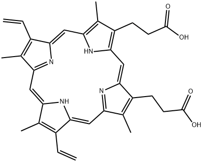 7,13-Divinyl-3,8,12,17-tetramethyl-21H,23H-porphyrin-2,18-dipropanoic acid 结构式