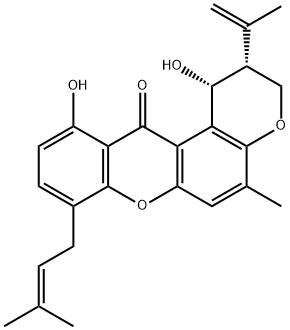 (1R)-2,3-Dihydro-1,11-dihydroxy-5-methyl-8-(3-methyl-2-butenyl)-2α-(1-methylvinyl)pyrano[3,2-a]xanthen-12(1H)-one 结构式