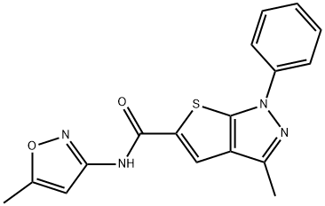 1H-Thieno[2,3-c]pyrazole-5-carboxamide,3-methyl-N-(5-methyl-3-isoxazolyl)-1-phenyl-(9CI) 结构式