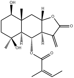 (Z)-2-Methyl-2-butenoic acid (3aR)-2,3,3aα,4,4aα,5,6,7,8,8a,9,9aβ-dodecahydro-5β,8β-dihydroxy-5,8aβ-dimethyl-3-methylene-2-oxonaphtho[2,3-b]furan-4α-yl ester 结构式