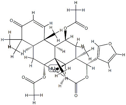 (13α,14β,15β,17aα)-7α,11β-Di(acetyloxy)-14,15:21,23-diepoxy-4,4,8-trimethyl-D-homo-24-nor-17-oxa-5α-chola-1,20,22-triene-3,16-dione 结构式
