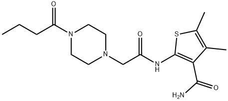 1-Piperazineacetamide,N-[3-(aminocarbonyl)-4,5-dimethyl-2-thienyl]-4-(1-oxobutyl)-(9CI) 结构式
