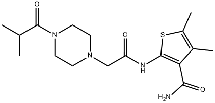 1-Piperazineacetamide,N-[3-(aminocarbonyl)-4,5-dimethyl-2-thienyl]-4-(2-methyl-1-oxopropyl)-(9CI) 结构式