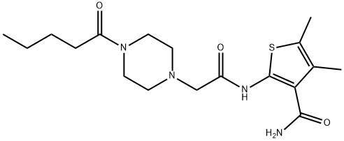 1-Piperazineacetamide,N-[3-(aminocarbonyl)-4,5-dimethyl-2-thienyl]-4-(1-oxopentyl)-(9CI) 结构式