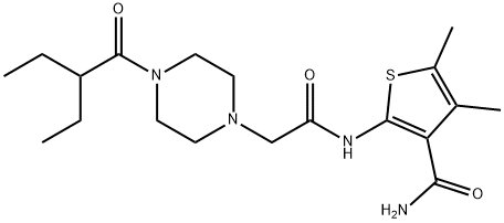 1-Piperazineacetamide,N-[3-(aminocarbonyl)-4,5-dimethyl-2-thienyl]-4-(2-ethyl-1-oxobutyl)-(9CI) 结构式