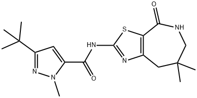 1H-Pyrazole-5-carboxamide,3-(1,1-dimethylethyl)-1-methyl-N-(5,6,7,8-tetrahydro-7,7-dimethyl-4-oxo-4H-thiazolo[5,4-c]azepin-2-yl)-(9CI) 结构式