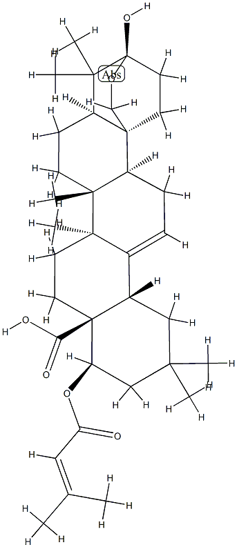 3β,25-Epoxy-3-hydroxy-22β-[(3-methyl-1-oxo-2-butenyl)oxy]oleana-12-ene-28-oic acid 结构式