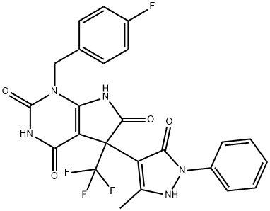 1H-Pyrrolo[2,3-d]pyrimidine-2,4,6(3H)-trione,5-(2,5-dihydro-3-methyl-5-oxo-1-phenyl-1H-pyrazol-4-yl)-1-[(4-fluorophenyl)methyl]-5,7-dihydro-5-(trifluoromethyl)-(9CI) 结构式