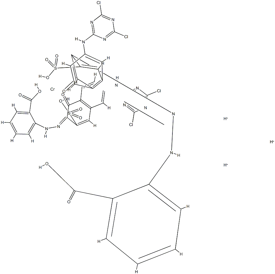 trihydrogen bis[2-[[6-[(4,6-dichloro-1,3,5-triazin-2-yl)amino]-1-hydroxy-3-sulpho-2-naphthyl]azo]benzoato(3-)]chromate(3-) 结构式