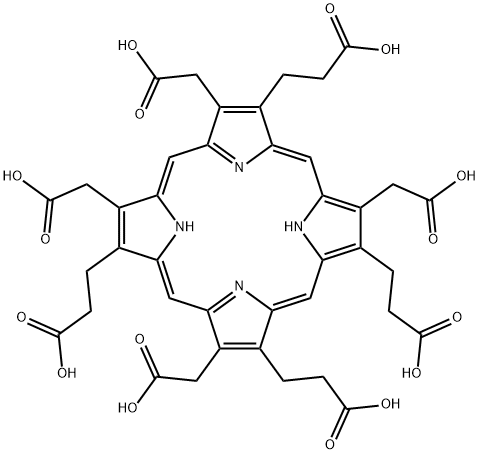 3,8,13,17-tetrakis(carboxymethyl)-21H,23H-Porphine-2,7,12,18-tetrapropanoic acid 结构式