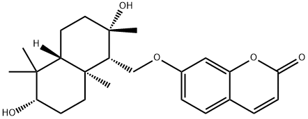 (+)-7-[[(1S,4aα)-Decahydro-2,5,5,8aβ-tetramethyl-2β,6β-dihydroxynaphthalene-1β-yl]methoxy]-2H-1-benzopyran-2-one 结构式