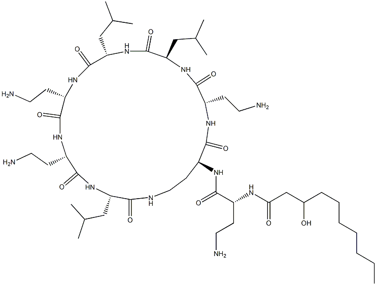 N2-[N2-(3-Hydroxy-1-oxodecyl)-D-DAB-]cyclo[L-DAB*-L-DAB-D-Leu-L-Leu-L-DAB-L-DAB-L-Leu-] 结构式
