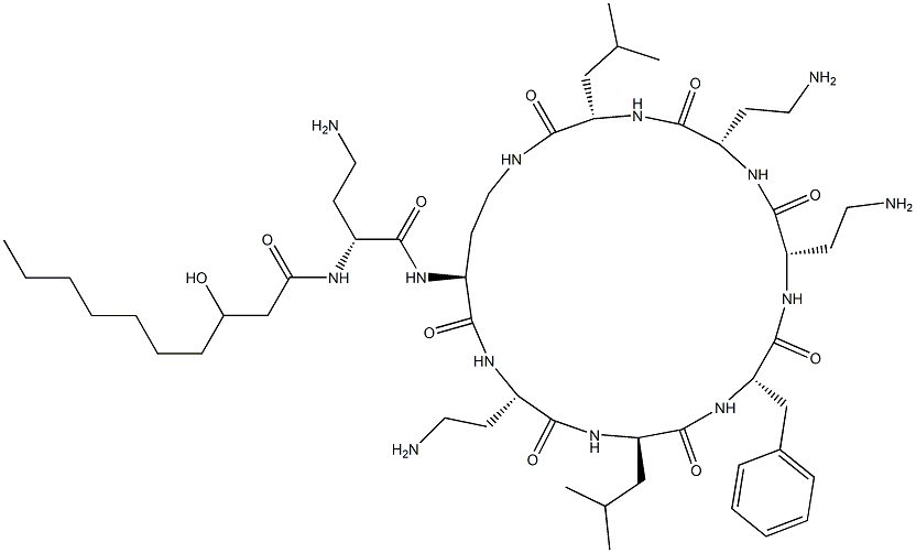 N2-[N2-(3-Hydroxy-1-oxodecyl)-D-DAB-]cyclo[L-DAB*-L-DAB-D-Leu-L-Phe-L-DAB-L-DAB-L-Leu-] 结构式