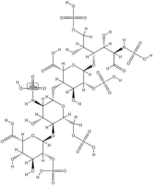 O-2-O-磺基-ALPHA-L-吡喃艾杜糖基-(1-4)-O-2-脱氧-6-O-磺基-2-(磺基氨基)-BETA-D-吡喃葡萄糖基-(1-4)-O-2-O-磺基-ALPHA-L-吡喃艾杜糖基-(1-4)-2-脱氧-2-(磺基氨基)-D-葡萄糖 6-(硫酸氢酯) 结构式