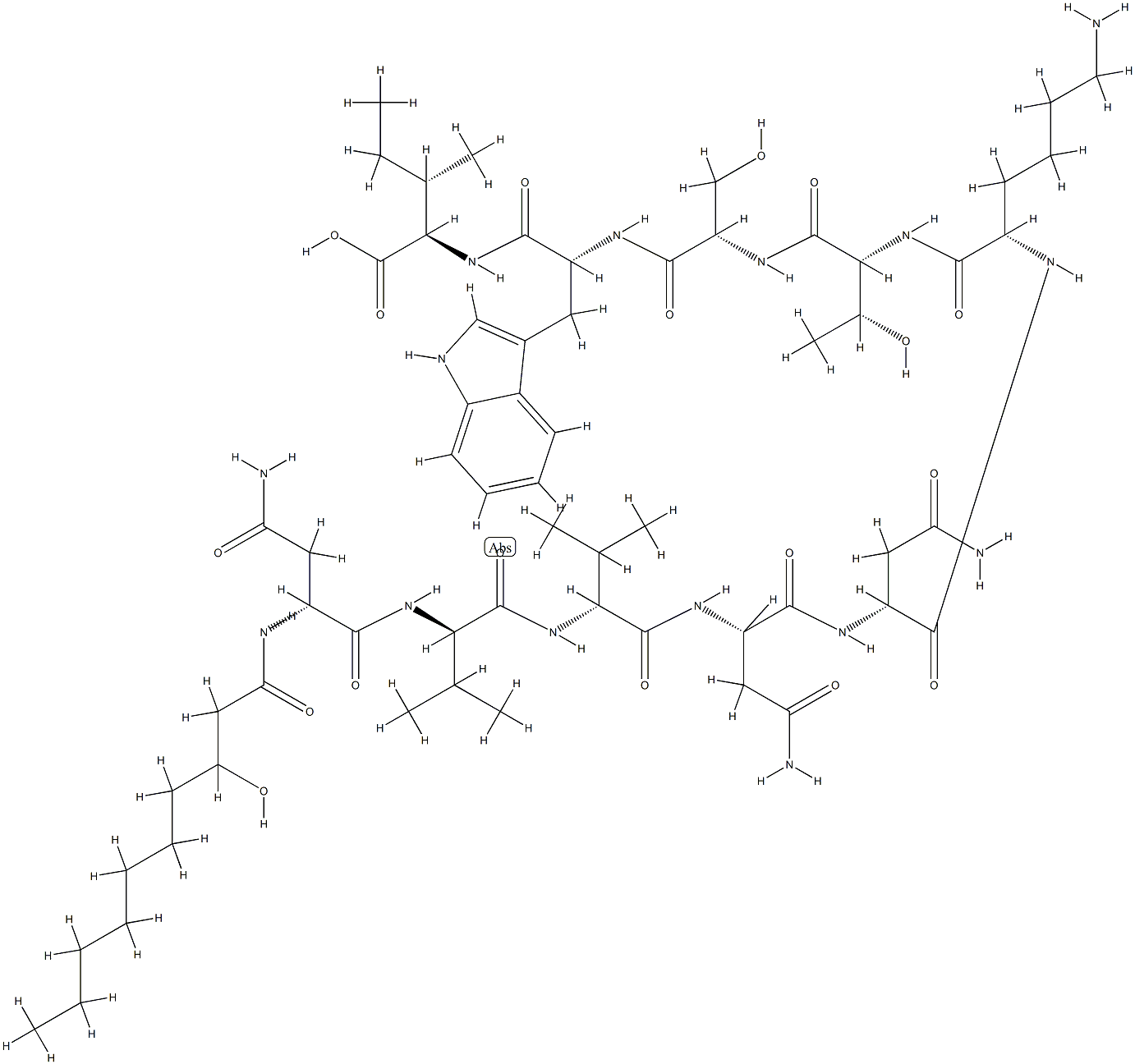 N2-(3-Hydroxy-9-methyl-1-oxononyl)-D-Asn-D-Val-D-Val-L-Asn-D-Asn-L-Lys-D-aThr-L-Ser-D-Trp-D-aIle-OH 结构式