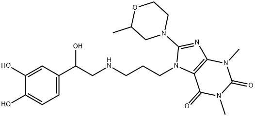 7-[3-[[2-(3,4-Dihydroxyphenyl)-2-hydroxyethyl]amino]propyl]-8-(2-methylmorpholino)theophyline 结构式