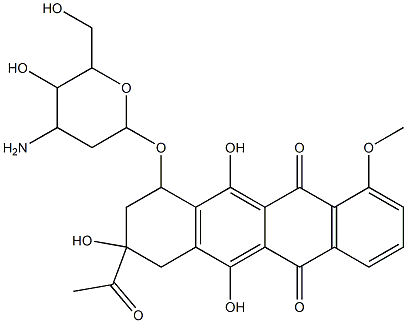 5,12-Naphthacenedione, 8-acetyl-10-((3-amino-2,3-dideoxy-alpha-L-lyxo- hexopyranosyl)oxy)-7,8,9,10-tetrahydro-6,8,11-trihydroxy-1-methoxy-, ( 8S-cis)- 结构式