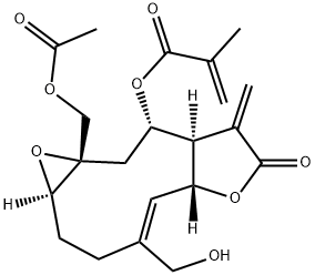 2-Methylpropenoic acid (1aR,4Z,5aR,8aR,9S,10aS)-10a-acetoxymethyl-1a,2,3,5a,7,8,8a,9,10,10a-decahydro-4-hydroxymethyl-8-methylene-7-oxooxireno[5,6]cyclodeca[1,2-b]furan-9-yl ester 结构式
