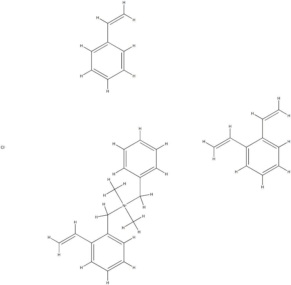 氯化芳基乙烯基-N,N-二甲基-N-苯甲基苯甲胺与二乙烯苯和苯乙烯的聚合物 结构式