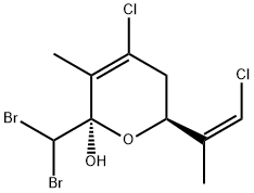 (2R)-4-Chloro-6β-[(Z)-2-chloro-1-methylethenyl]-2β-dibromomethyl-5,6-dihydro-3-methyl-2H-pyran-2-ol 结构式