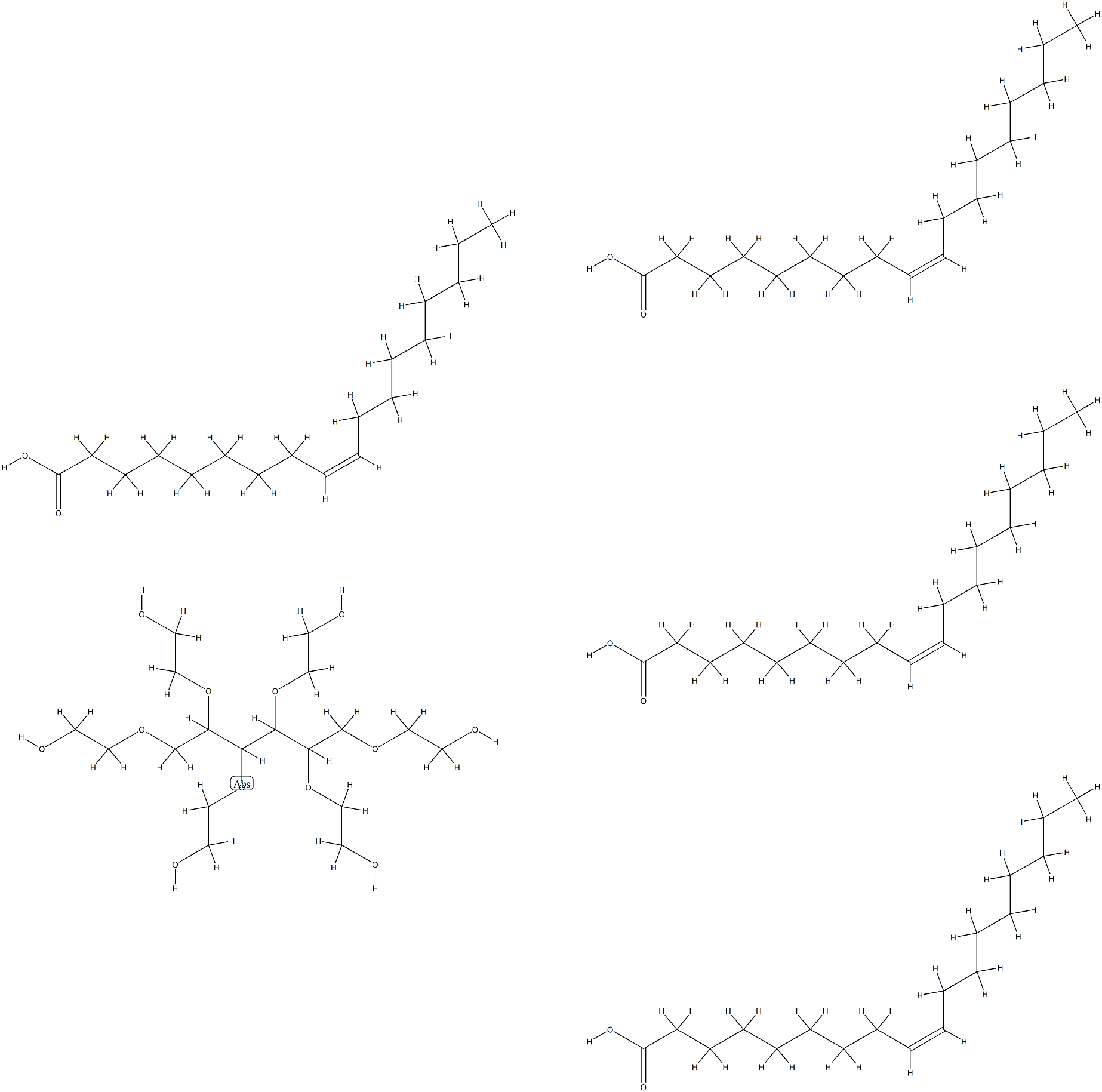 α-氢-ω-羟基-聚氧乙烯、D-糖醇(6:1)、四-9-顺-十八硫烯酸酯的醚化物 结构式