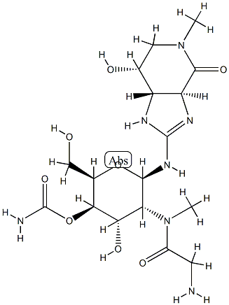 (3aS)-2-[[2-[(Aminoacetyl)methylamino]-4-O-aminocarbonyl-2-deoxy-β-D-glucopyranosyl]amino]-1,3aβ,5,6,7,7aα-hexahydro-7β-hydroxy-5-methyl-4H-imidazo[4,5-c]pyridin-4-one 结构式