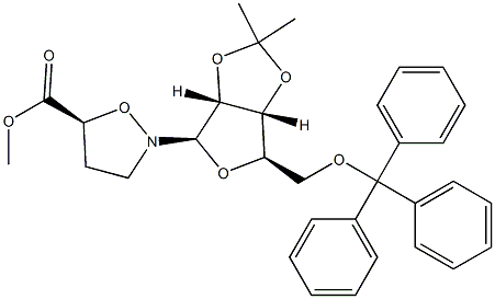 (5S)-2-[2-O,3-O-Isopropylidene-5-O-(triphenylmethyl)-β-D-ribofuranosyl]-5-isoxazolidinecarboxylic acid methyl ester 结构式