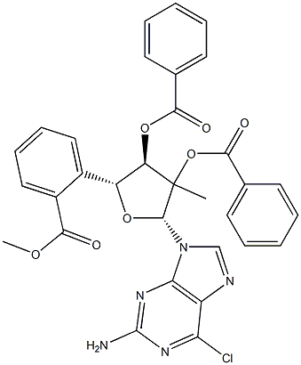 6-氯-9-(2,3,5-三-O-苯甲酰基-2-C-甲基-BETA-D-呋喃核糖基)-9H-嘌呤-2-胺 结构式