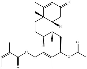 (Z)-2-Methyl-2-butenoic acid [(2E,4R)-4-acetoxy-3-methyl-5-[(1S)-1,2,3,4,4a,7,8,8aβ-octahydro-1,2α,4aβ,5-tetramethyl-7-oxonaphthalen-1-yl]-2-pentenyl] ester 结构式