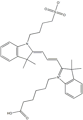 4-((E)-2-((E)-3-(1-(5-羧基戊基)-3,3-二甲基-3H-吲哚-1-鎓-2-基)烯丙基)-3,3-二甲基二氢吲哚-1-基)丁烷-1-磺酸盐 结构式
