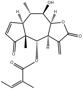 (Z)-2-Methyl-2-butenoic acid [(3aS)-2,3,3a,4,4a,5,7aα,8,9,9aα-decahydro-9β-hydroxy-4aβ,8α-dimethyl-3-methylene-2,5-dioxoazuleno[6,5-b]furan-4α-yl] ester 结构式