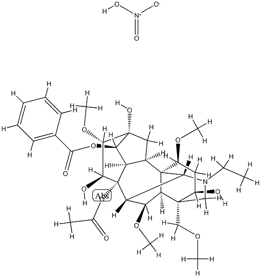 Aconitane-3,8,13,14,15-pentol, 20-ethyl-1,6,16-trimethoxy-4-(methoxymethyl)-, 8-acetate 14-benzoate, (1.alpha.,3.alpha.,6.alpha.,14.alpha.,15.alpha.,16.beta.)-, nitrate (salt) 结构式