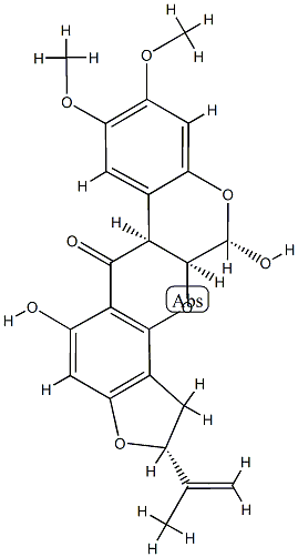 (2R,6aα)-1,2,12,12aα-Tetrahydro-5,12α-dihydroxy-8,9-dimethoxy-2α-(1-methylvinyl)[1]benzopyrano[3,4-b]furo[2,3-h][1]benzopyran-6(6aH)-one 结构式