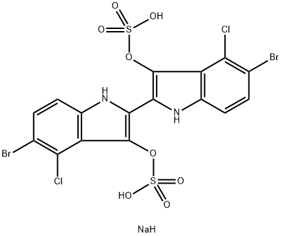 5,5'-Dibromo-4,4'-dichloro-2,2'-bi[1H-indole]-3,3'-diol bis(sulfuric acid sodium) salt 结构式