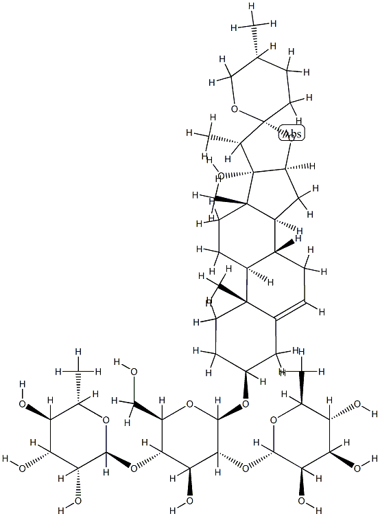 (25R)-3β-(2-O,4-O-Di-α-L-rhamnopyranosyl-β-D-glucopyranosyloxy)-17-hydroxyspirosta-5-ene 结构式