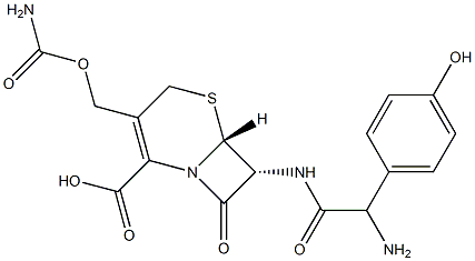 (6R)-3-[[(Aminocarbonyl)oxy]methyl]-7α-[[amino(4-hydroxyphenyl)acetyl]amino]-8-oxo-5-thia-1-azabicyclo[4.2.0]oct-2-ene-2-carboxylic acid 结构式