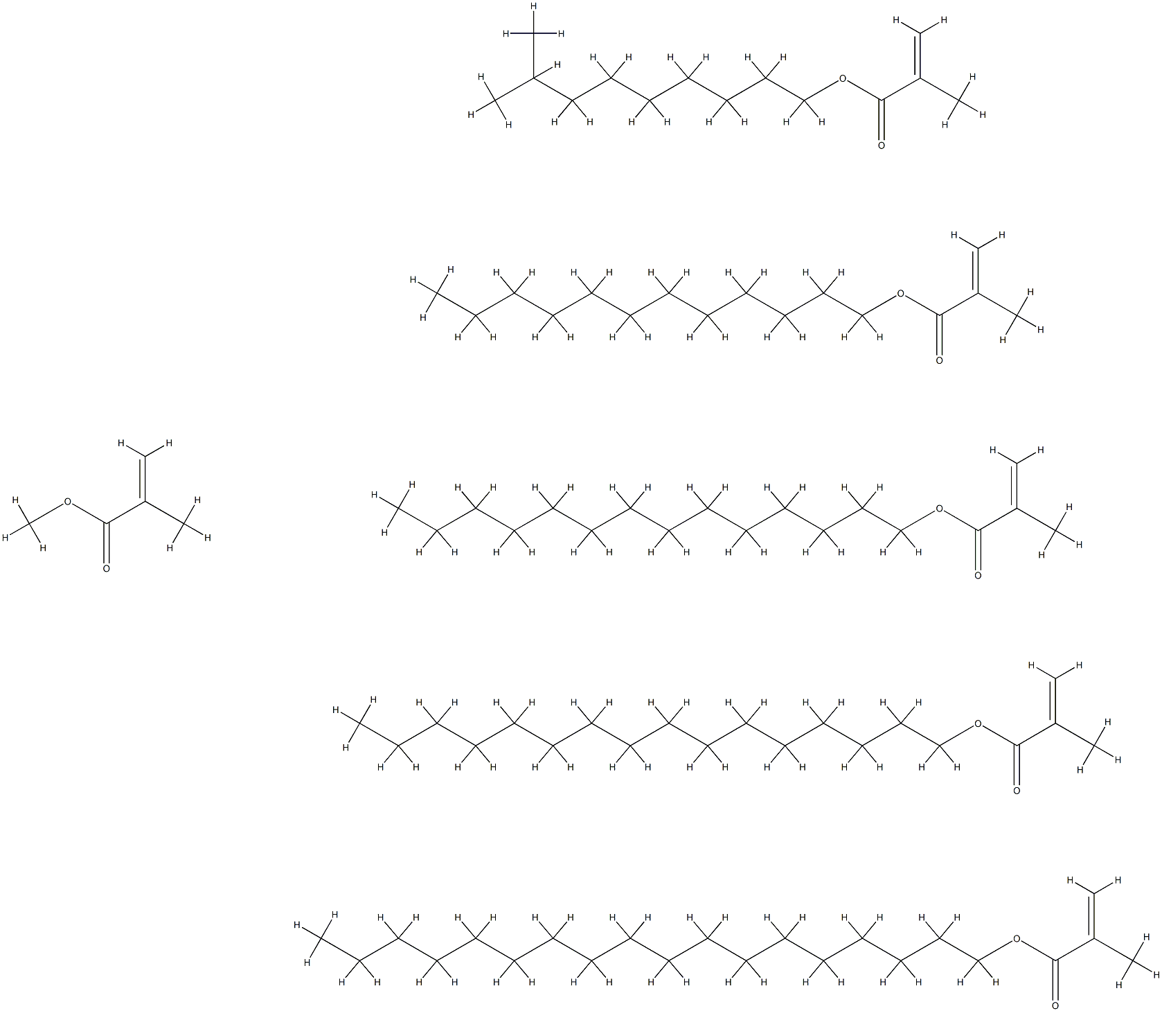 2-甲基-2-丙烯酸十二烷基酯与2-甲基-2-丙烯酸十六烷基酯、2-甲基-2-丙烯异癸基酸酯、2-甲基-2-丙烯酸甲基酯、2-甲基-2-丙烯酸十八烷基酯和2-甲基-2-丙烯酸十四烷基酯的聚合物 结构式