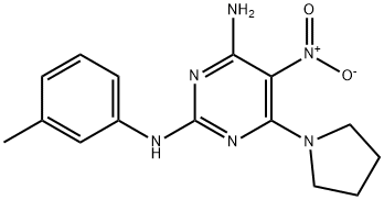 N~2~-(3-methylphenyl)-5-nitro-6-(pyrrolidin-1-yl)pyrimidine-2,4-diamine 结构式