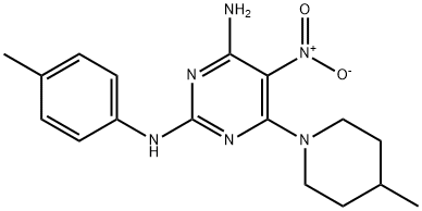N~2~-(4-methylphenyl)-6-(4-methylpiperidin-1-yl)-5-nitropyrimidine-2,4-diamine 结构式