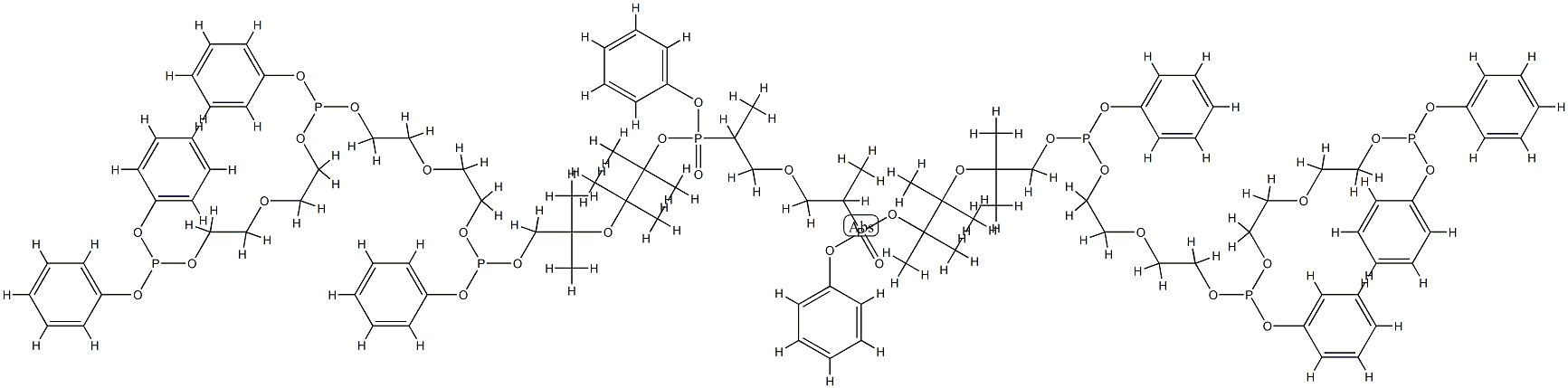 Phosphorous acid, P,P'-[oxybis(methyl-2,1-ethanediyl)] P,P'-bis(hexamethyl-7,15, 23,23-tetraphenoxy-3,6,8,11,14,16,19,22-octaoxa-7 ,15,23-triphosphatricos-1-yl) P,P'-diphenyl ester 结构式