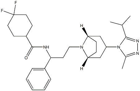 4,4-difluoro-N-[(1S)-3-[(1S,5R)-3-(3-methyl-5-propan-2-yl-1,2,4-triazo l-4-yl)-8-azabicyclo[3.2.1]oct-8-yl]-1-phenyl-propyl]cyclohexane-1-car boxamide 结构式