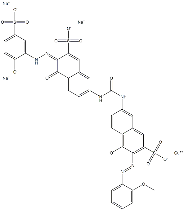 trisodium [4-hydroxy-7-[[[[5-hydroxy-6-[(2-hydroxy-5-sulphophenyl)azo]-7-sulpho-2-naphthyl]amino]carbonyl]amino]-3-[(2-methoxyphenyl)azo]naphthalene-2-sulphonato(5-)]cuprate(3-) 结构式
