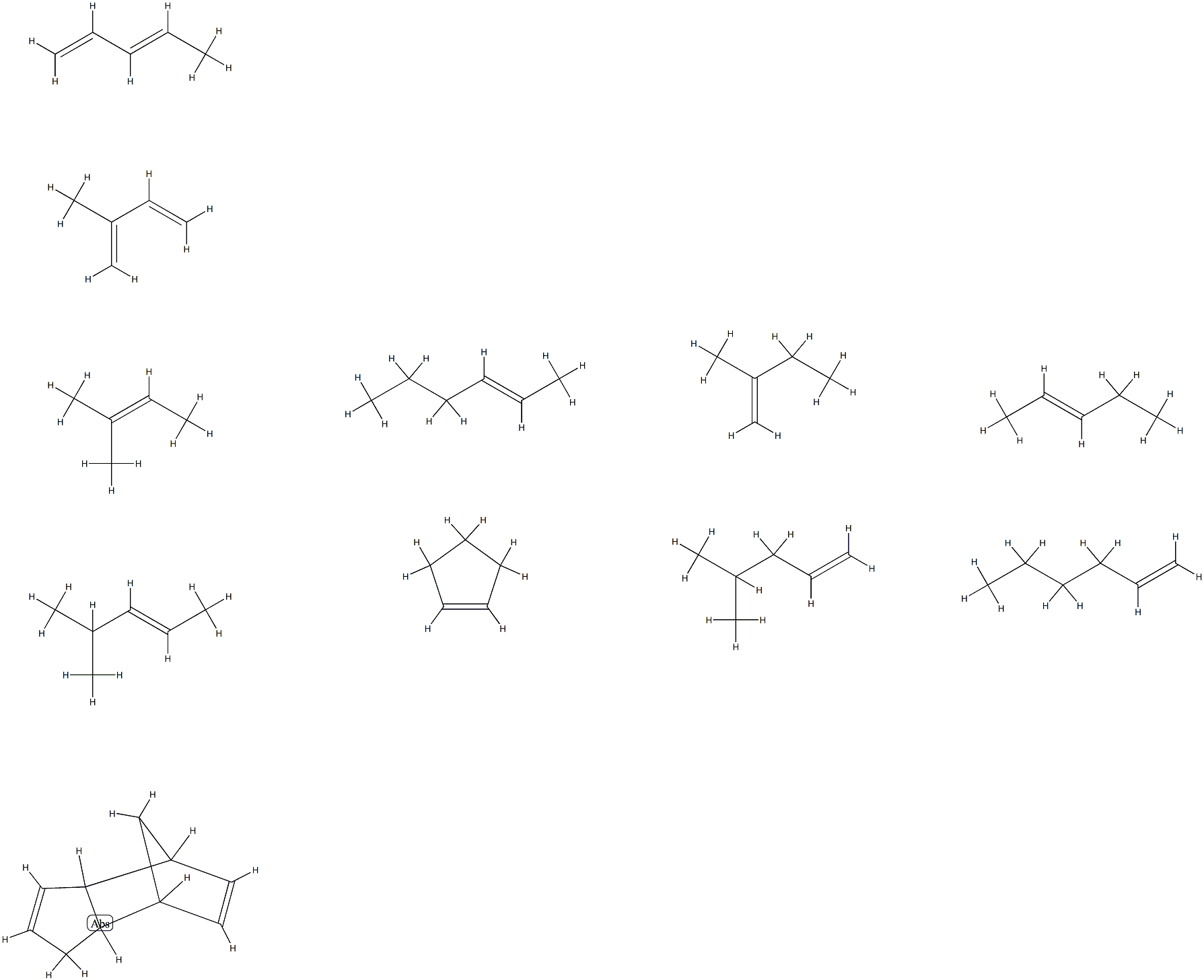 3A,4,7,7A-四氢-4,7-亚甲基-1H-茚与环戊烯、1-己烯、2-己烯、2-甲基-1,3-丁二烯、2-甲基-1-丁烯、2-甲基-2-丁烯、4-甲基-1-戊烯、4-甲基-2-戊烯、1,3-戊二烯和2-戊烯的聚合物 结构式