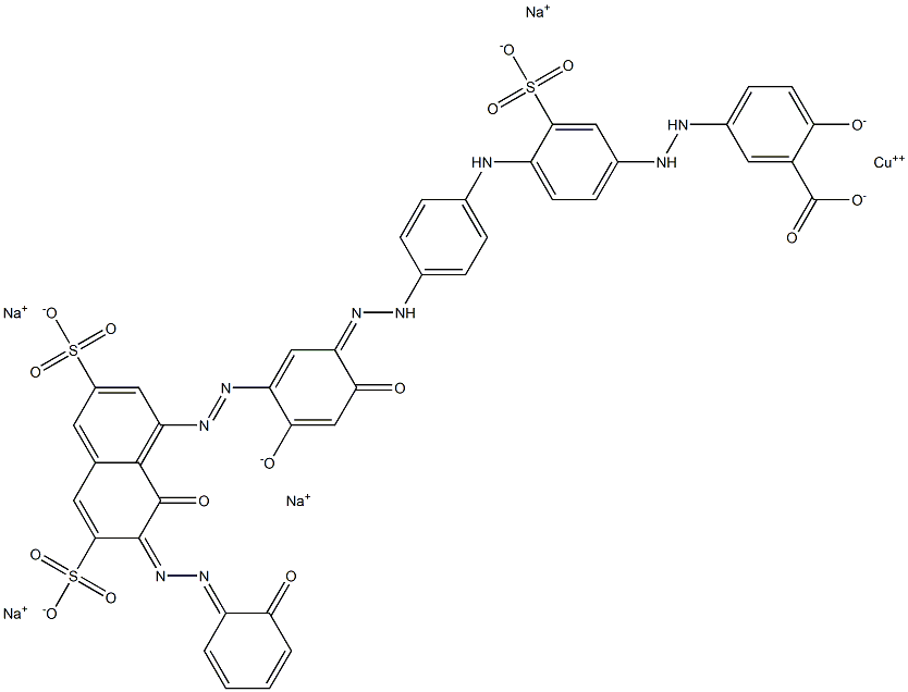 tetrasodium [5-[[4-[[4-[[2,4-dihydroxy-5-[[8-hydroxy-7-[(2-hydroxyphenyl)azo]-3,6-disulpho-1-naphthyl]azo]phenyl]azo]phenyl]amino]-3-sulphophenyl]azo]salicylato(6-)]cuprate(4-) 结构式