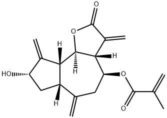 2-Methylpropenoic acid [(3aR,6aβ,9aβ,9bα)-dodecahydro-8α-hydroxy-3,6,9-tris(methylene)-2-oxoazuleno[4,5-b]furan-4β-yl] ester 结构式