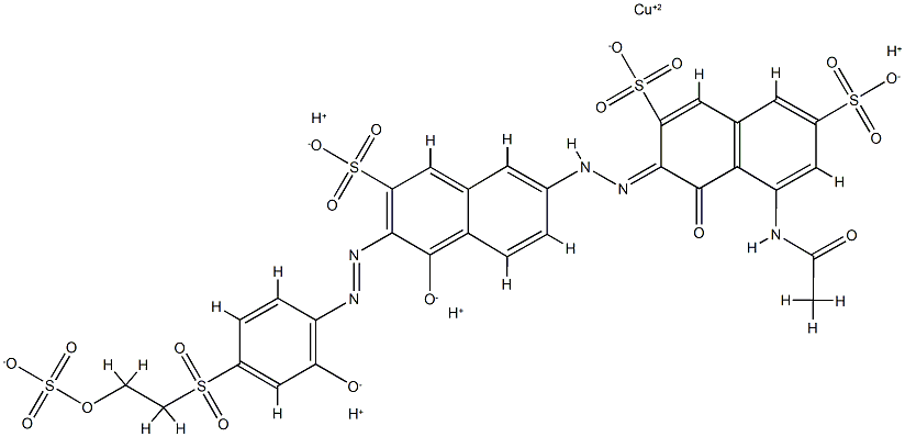 tetrahydrogen [5-acetamido-4-hydroxy-3-[[5-hydroxy-6-[[2-hydroxy-4-[[2-(sulphooxy)ethyl]sulphonyl]phenyl]azo]-7-sulpho-2-naphthyl]azo]naphthalene-2,7-disulphonato(6-)]cuprate(4-) 结构式